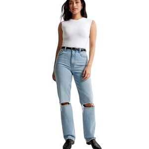 Abercrombie Fitch The 90s Straight Ultra High Rise Jeans Light Wash Ripped Sz 27